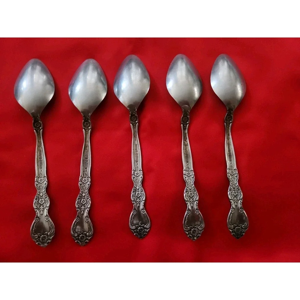 5 National Stainless Japan Flatware New Rose Teaspoons Vintage Floral Silver